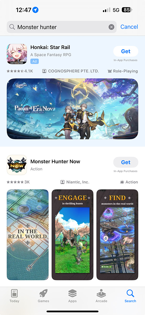 Honkai ad in App Store search