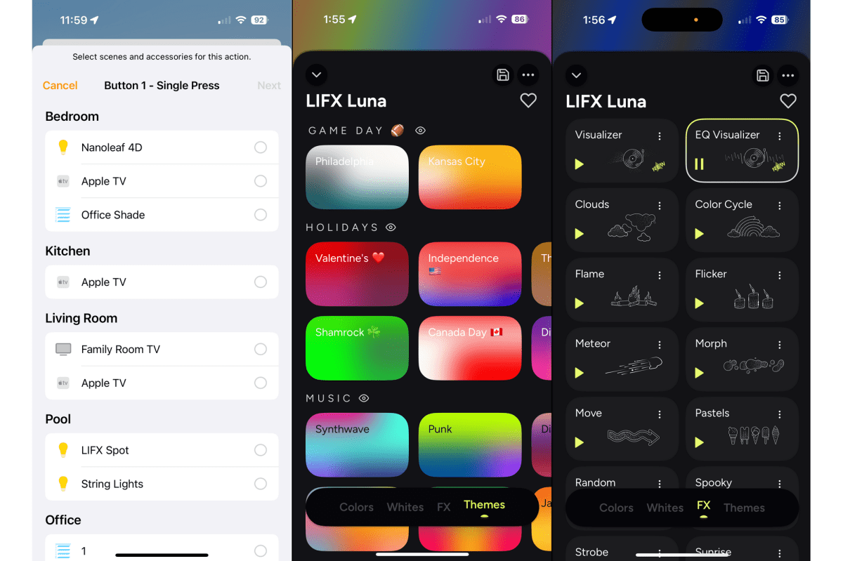 LIFX Luna lamp app screenshots