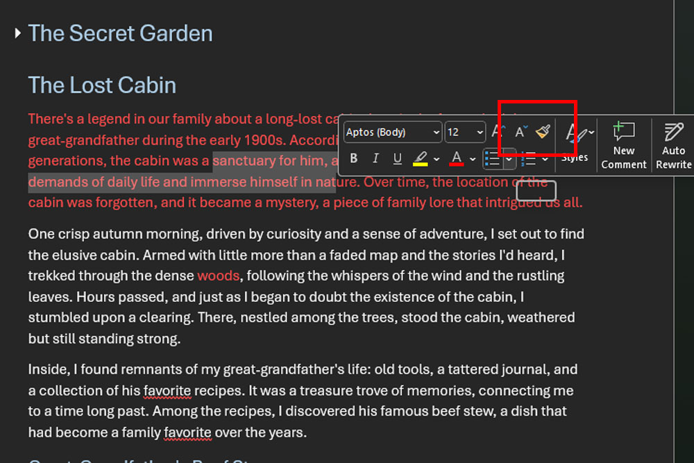 Microsoft Word feature Format Painter button screenshot