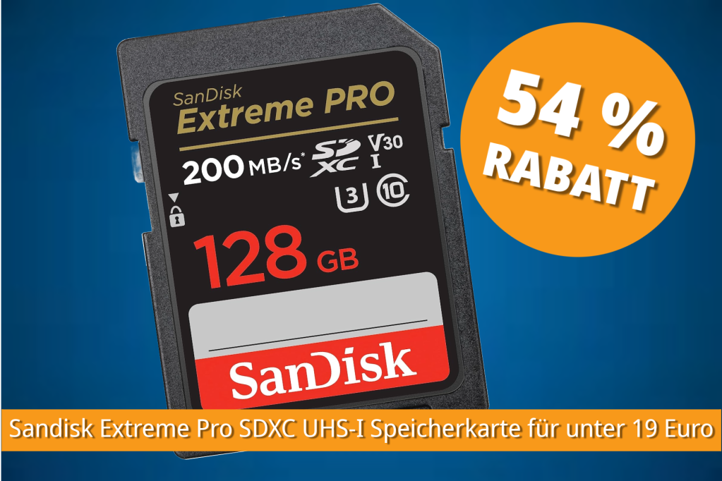 Image: Ãber 50 Prozent sparen: Begehrte Sandisk-Speicherkarte Extreme Pro mit 128 GB fÃ¼r unter 20 Euro bei Amazon