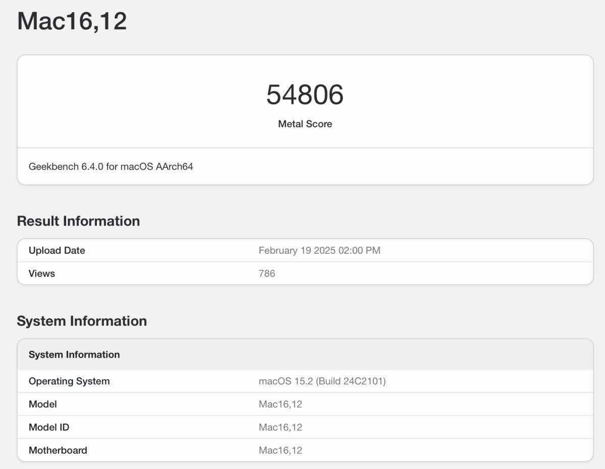 MacBook Air M4s Geekbench-resultat