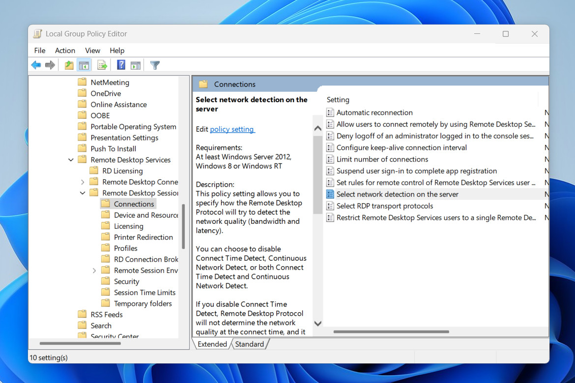 Windows 11 Local Group Policy Editor for Remote Desktop screenshot