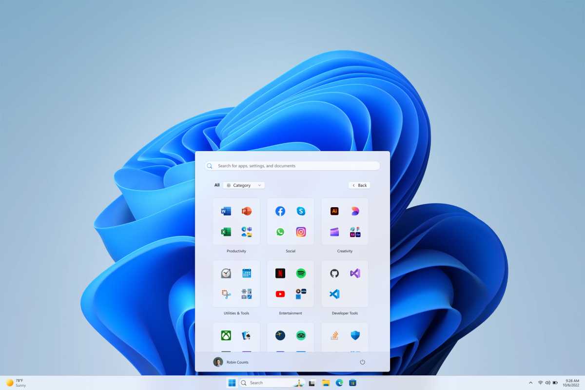 Windows 11 start category view