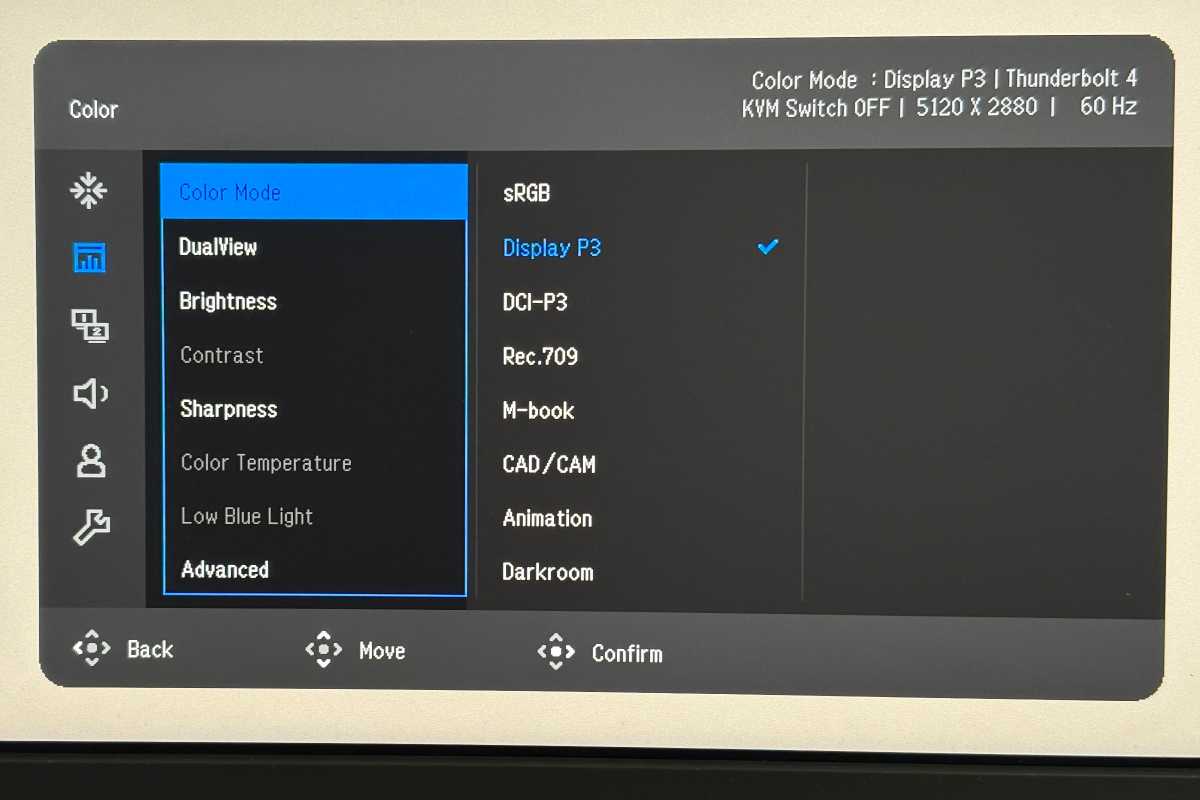 BenQ PD2730 color mode onscreen display