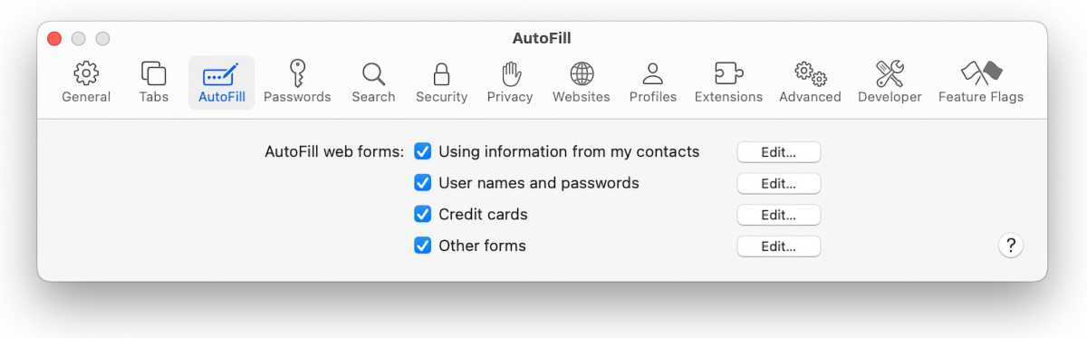 Safari 18.3 AutoFill settings