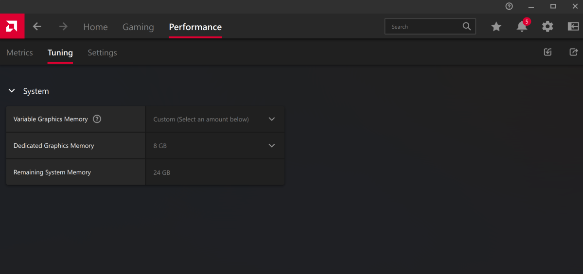 AMD Adrenalin variable graphics memory