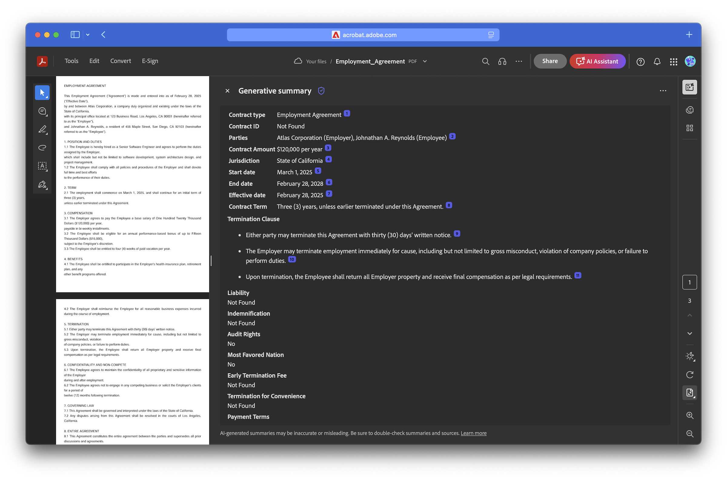 Screenshot of the analysis of Adobe AI contracts