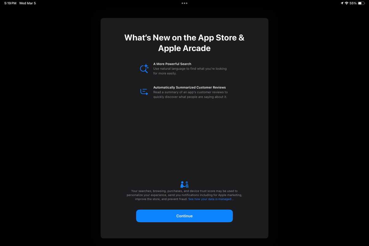 App Store AI review summary splash screen