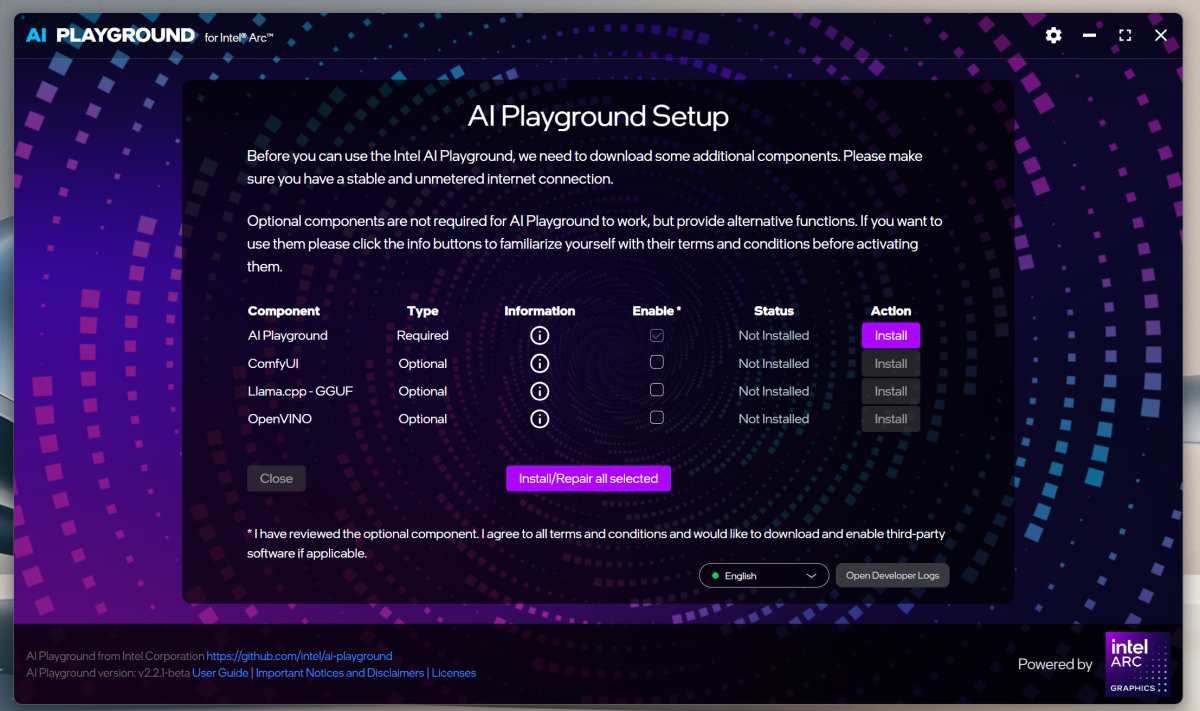 Intel AI Playground setup 2