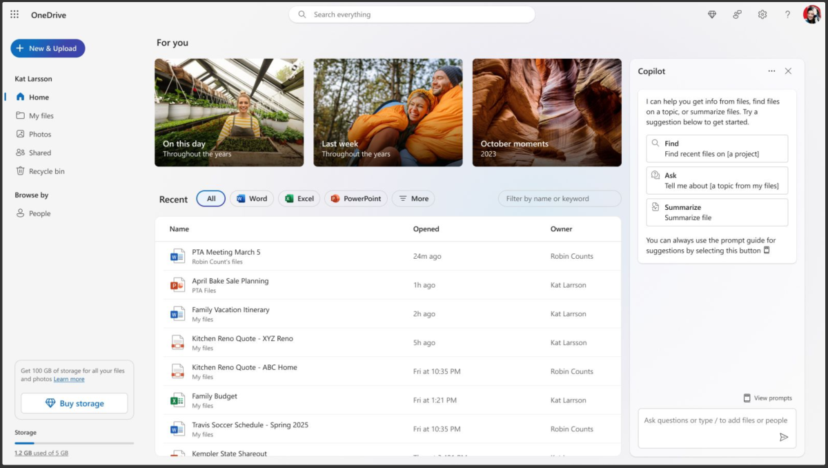 Microsoft OneDrive Copilot web 1