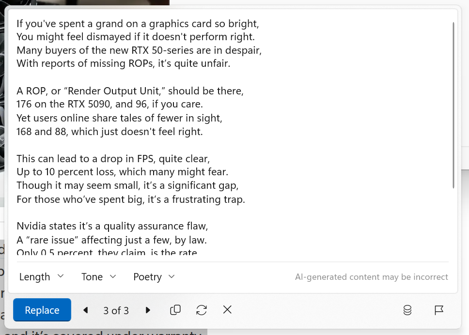 I told Windows Notepad’s new AI to turn Nvidia’s fail into poetry