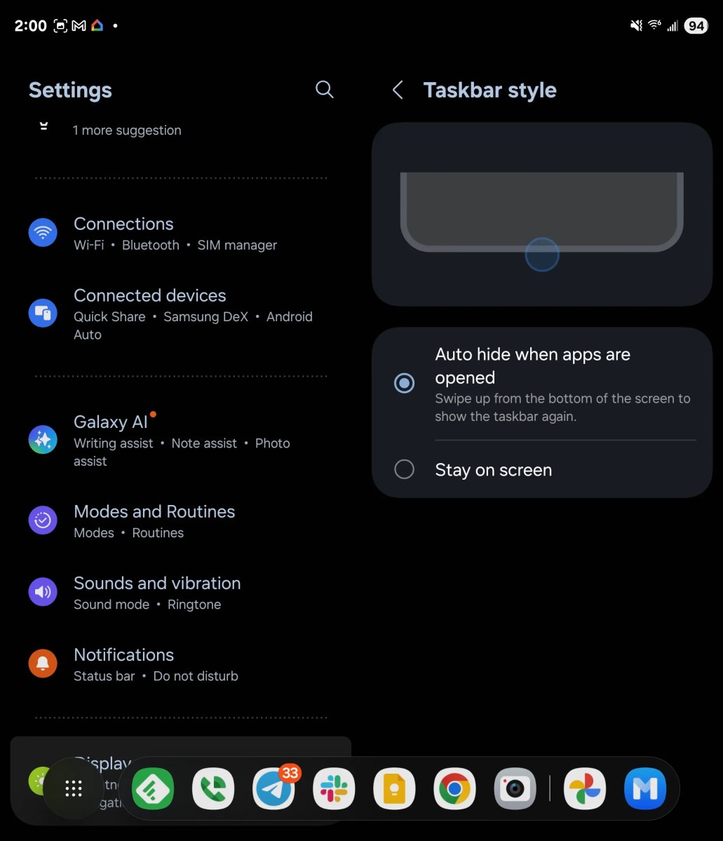 One UI 7 auto hiding taskbar 1