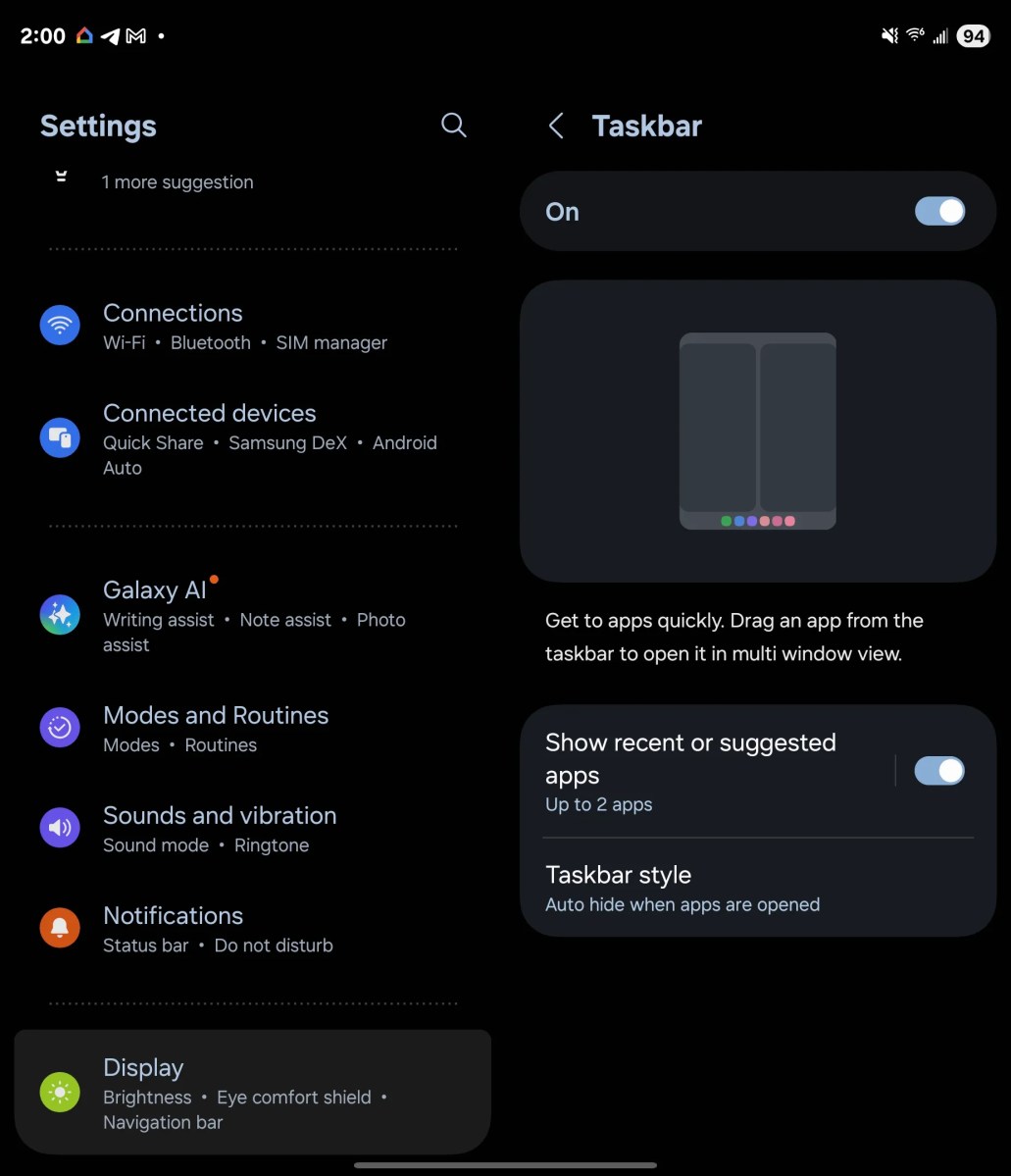 One UI 7 auto hiding taskbar 2