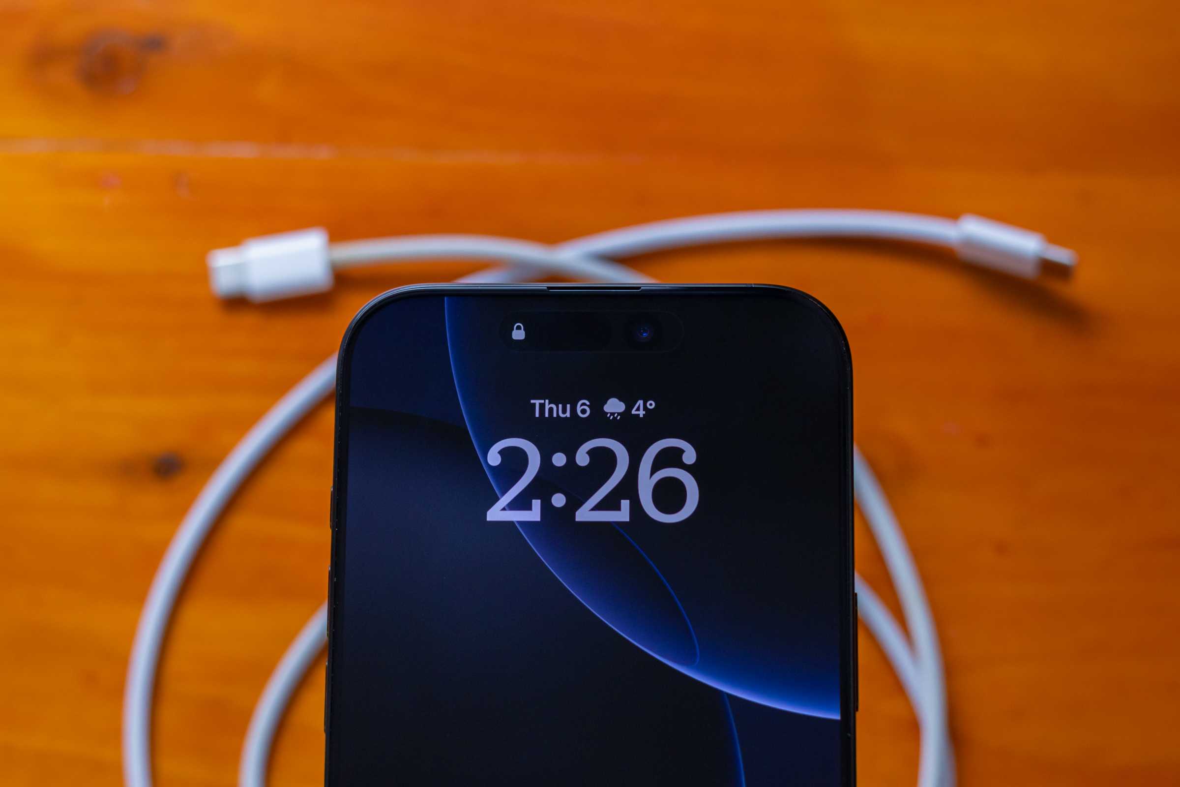 iphone floating above the USB C cable