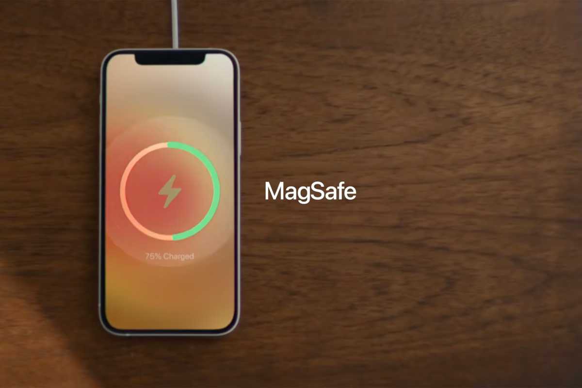 iPhone 12 with Magafe charging on screen