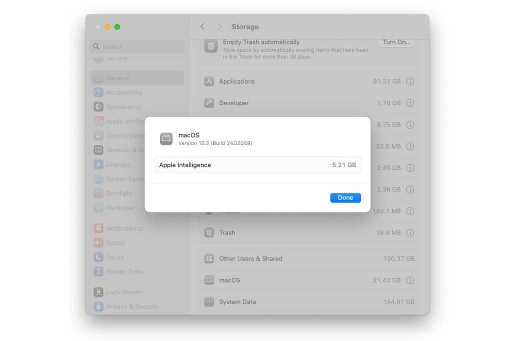 Image: macOS 15.4 versteckt Speicherbedarf von Apple Intelligence