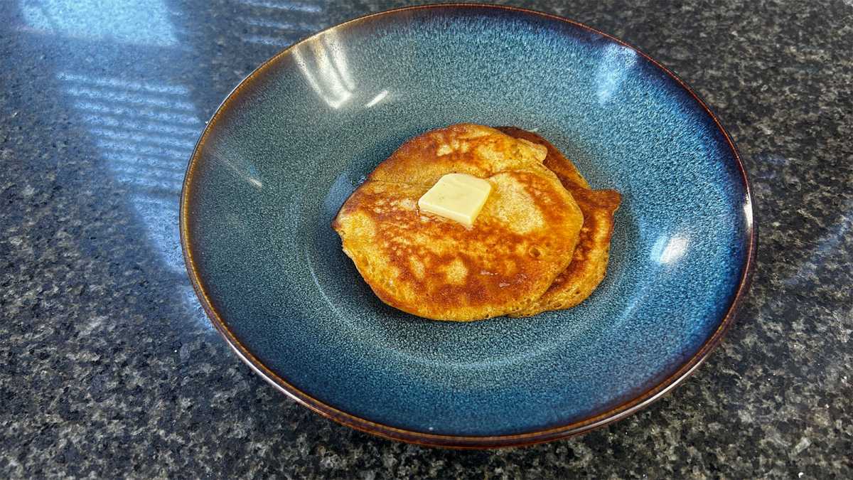 Two pancakes in a dish