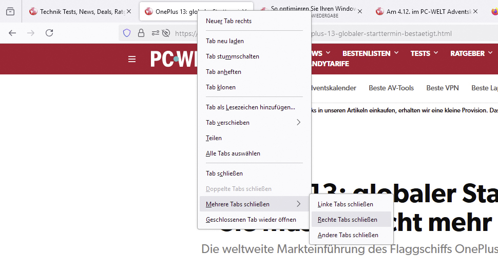 So schließen Sie mehrere Browser-Tabs gleichzeitig