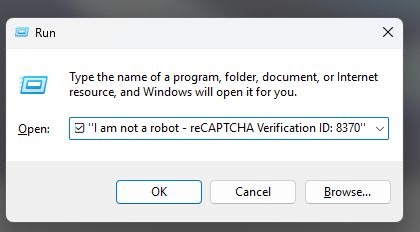 I am not a robot windows run command