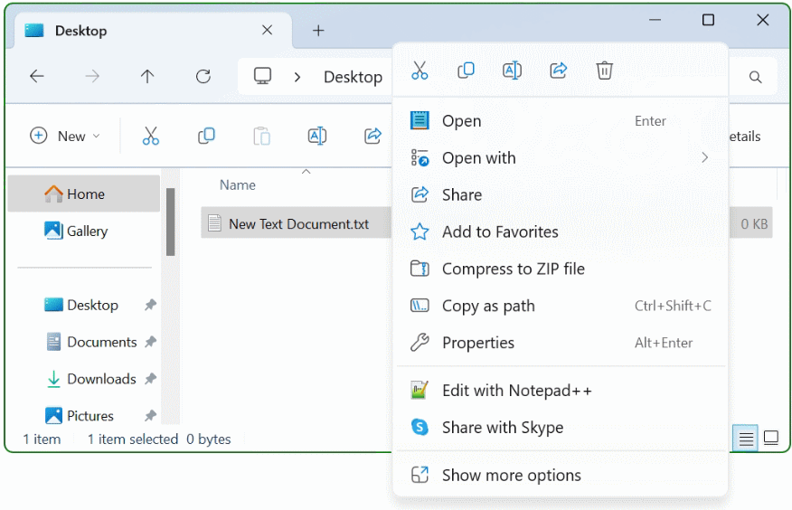 Windows 11 Explorer context menu