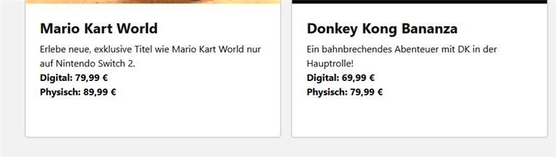 Nintendo-Spiele für Switch 2 starten zu einem hohen Preis