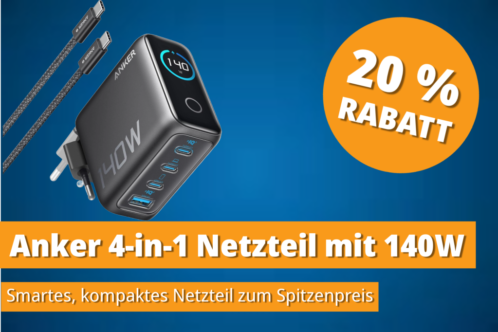 Image: Anker 4-in-1 Netzteil: Vier GerÃ¤te mit bis zu 140W laden und 20 Prozent sparen