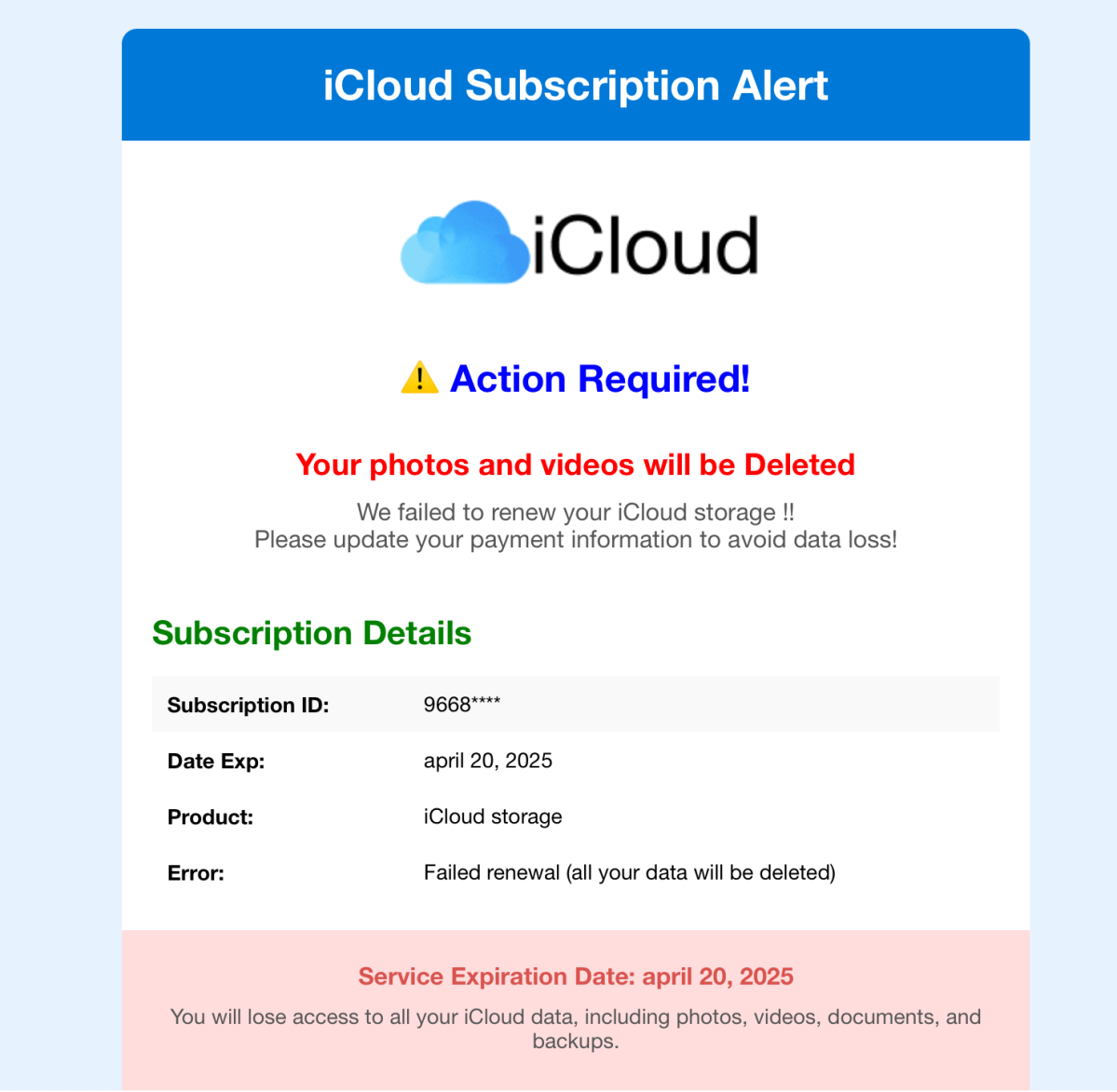 Phishing-Mails mit der Warnung zum iCloud-Account im Umlauf