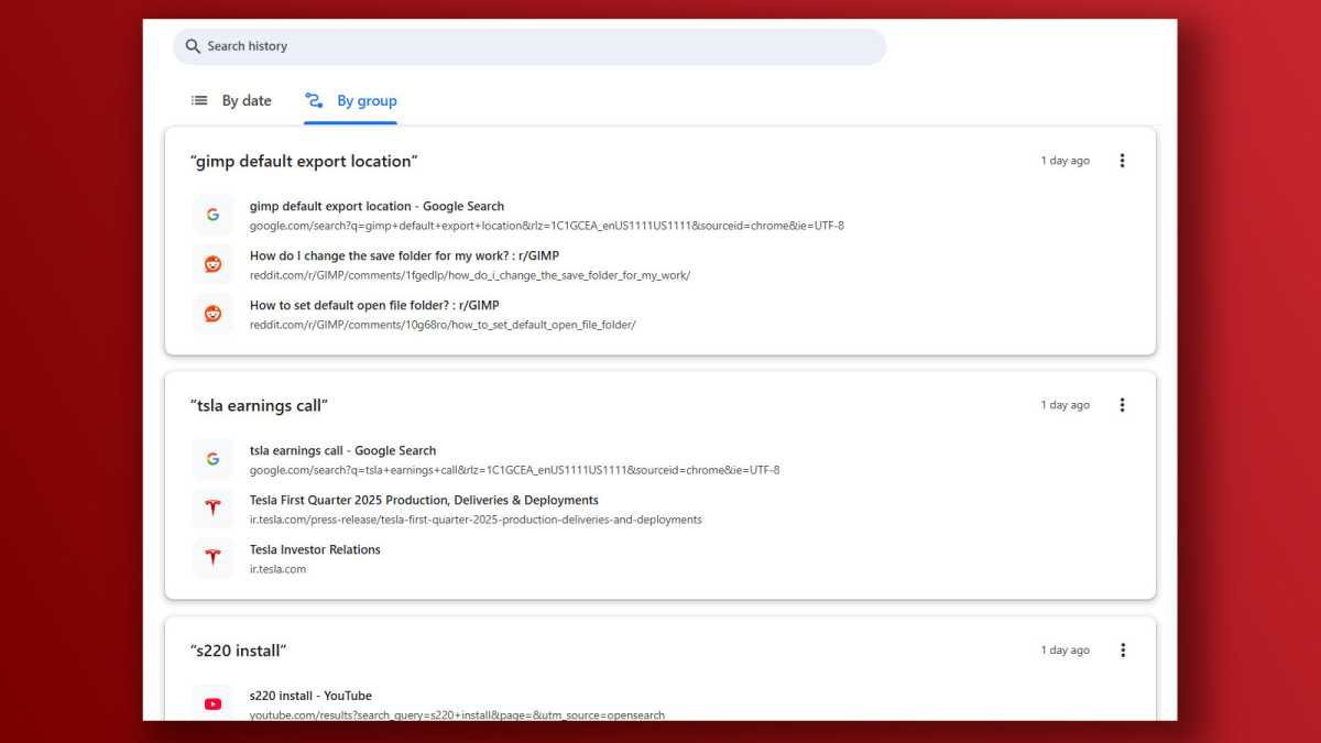 Chrome essential feature grouped history screenshot