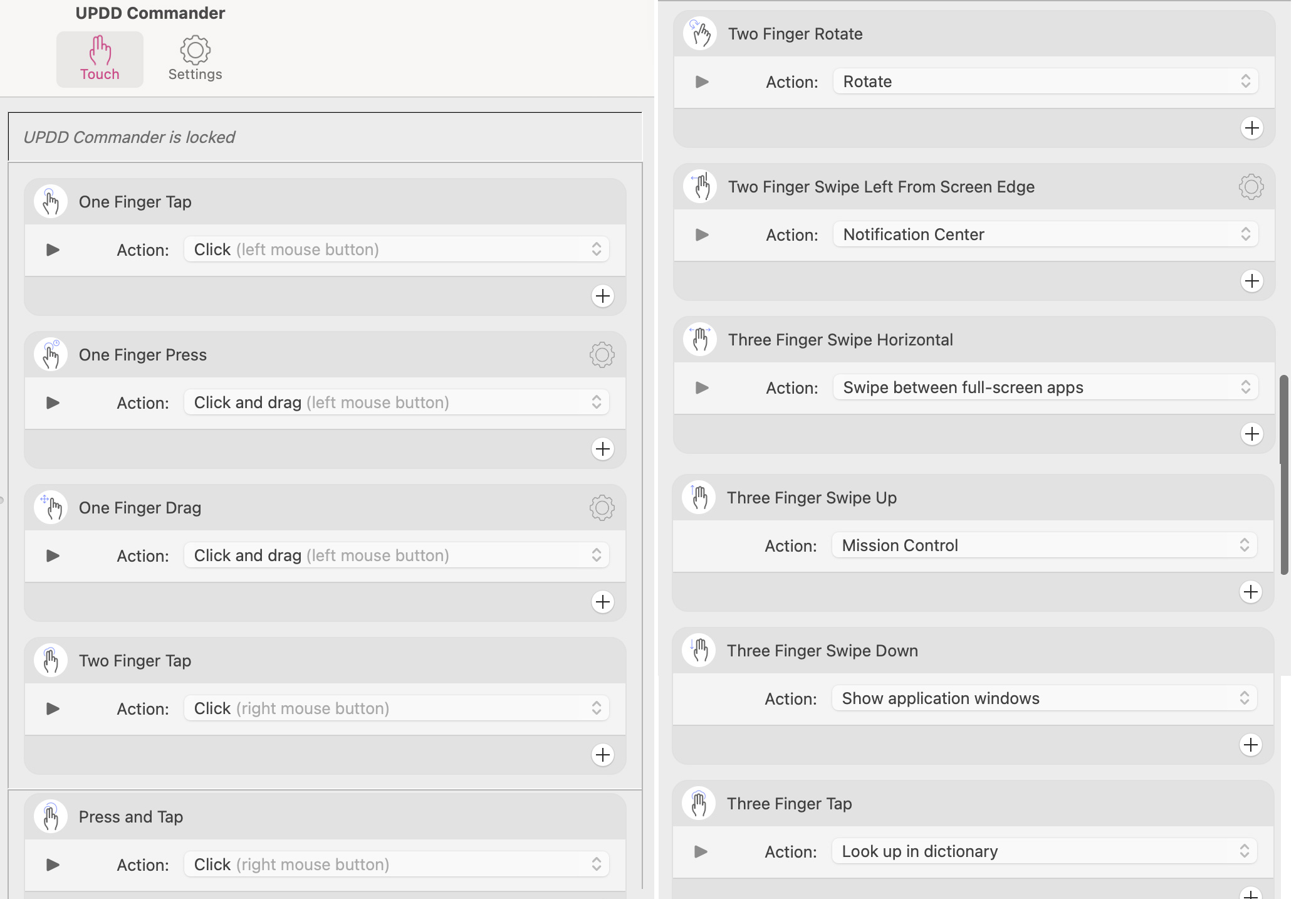 UPDD Commander touch controls