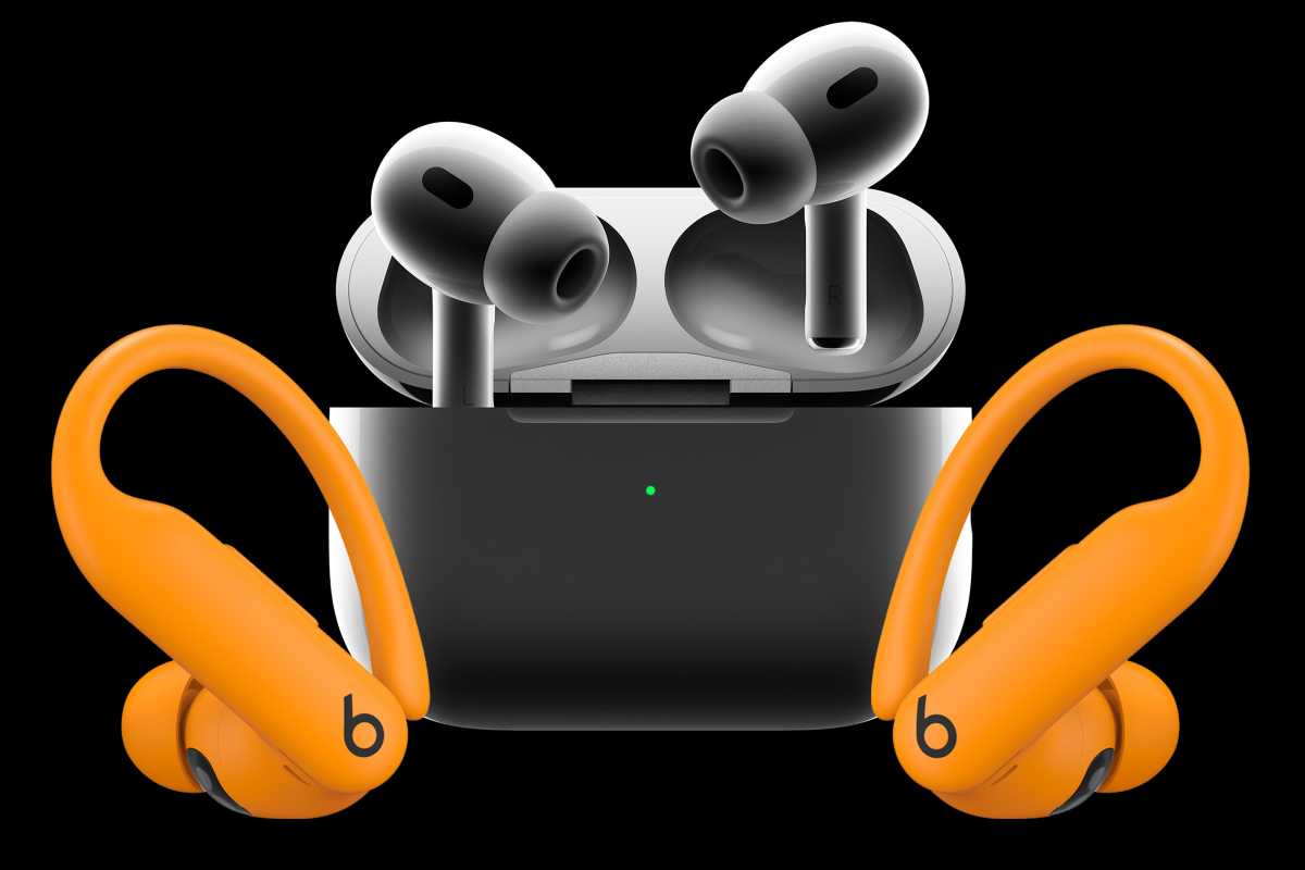 AirPods Pro with Powerbeats Pro in electric orange