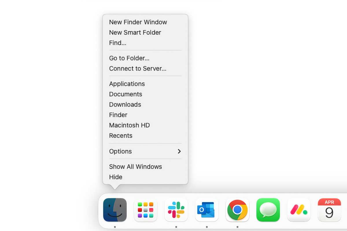 Finder icon right click menu