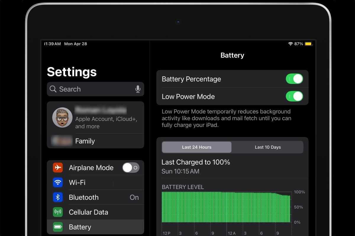 iPadOS 18 Battery settings