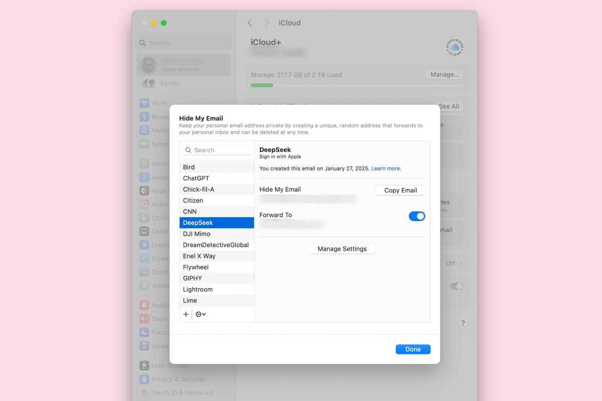 manage hide my email macos