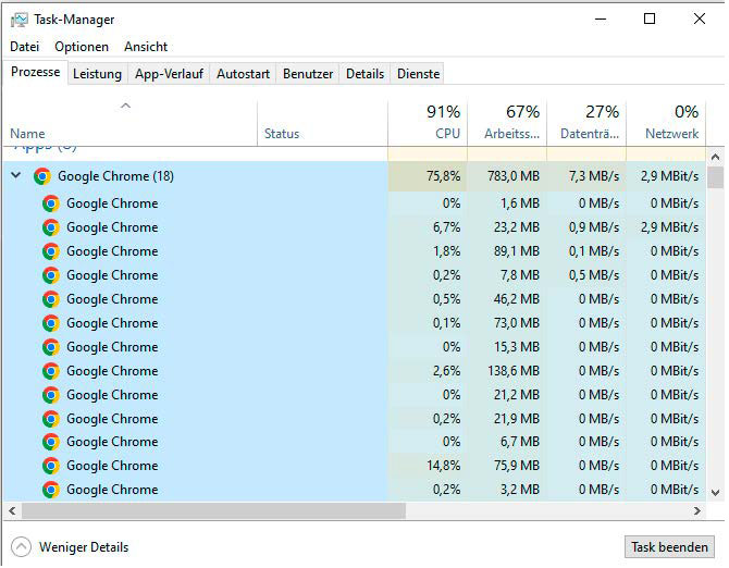 Chrome öffnet wie die meisten Browser jeden Reiter in einem eigenen isolierten Prozess, zu sehen im Task-Manager. Alle Webseiten sind gegeneinander abgeschirmt.