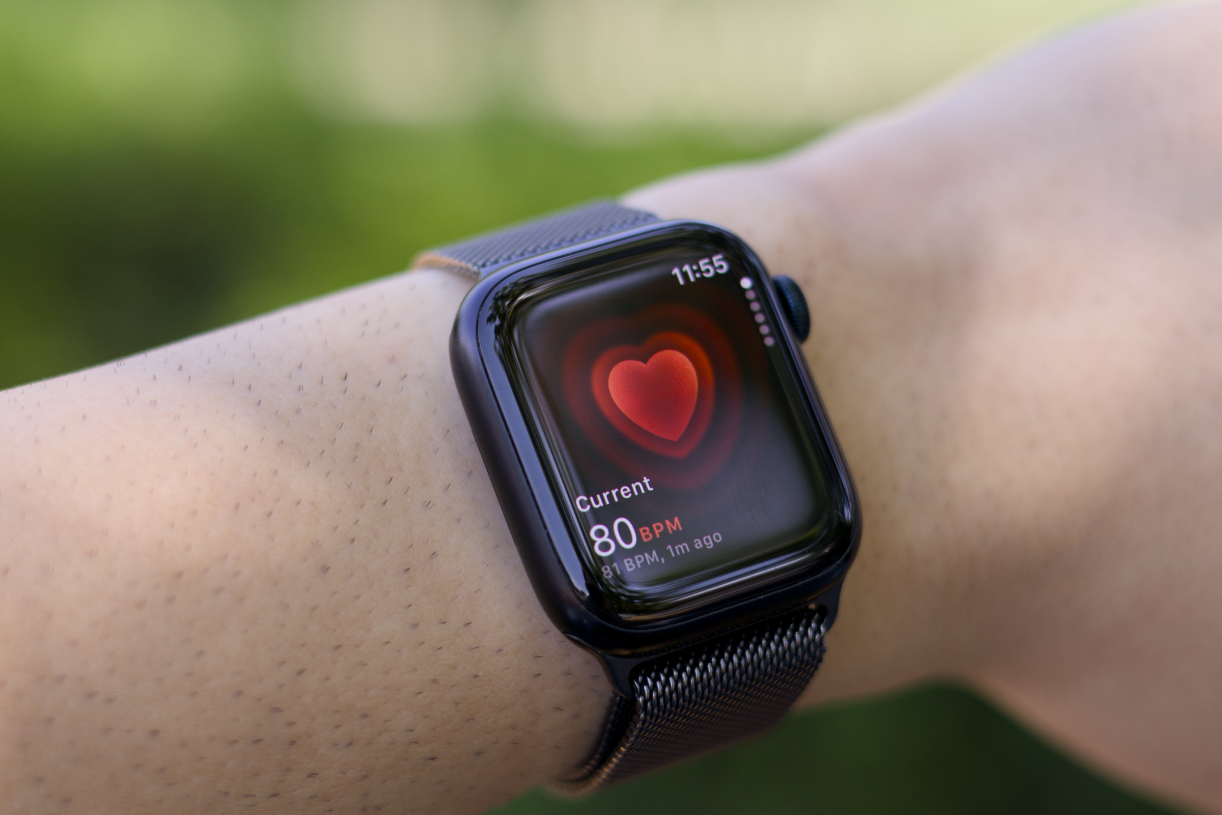 Apple Watch displaying heart rate