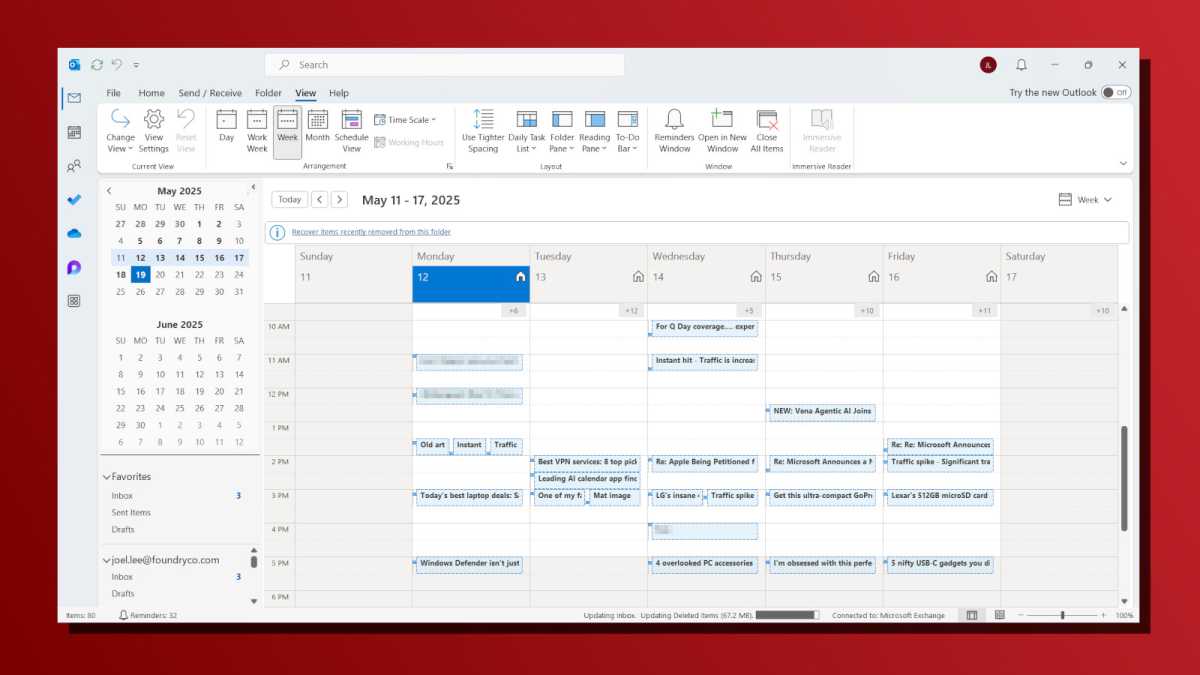 Classic Outlook email calendar view screenshot