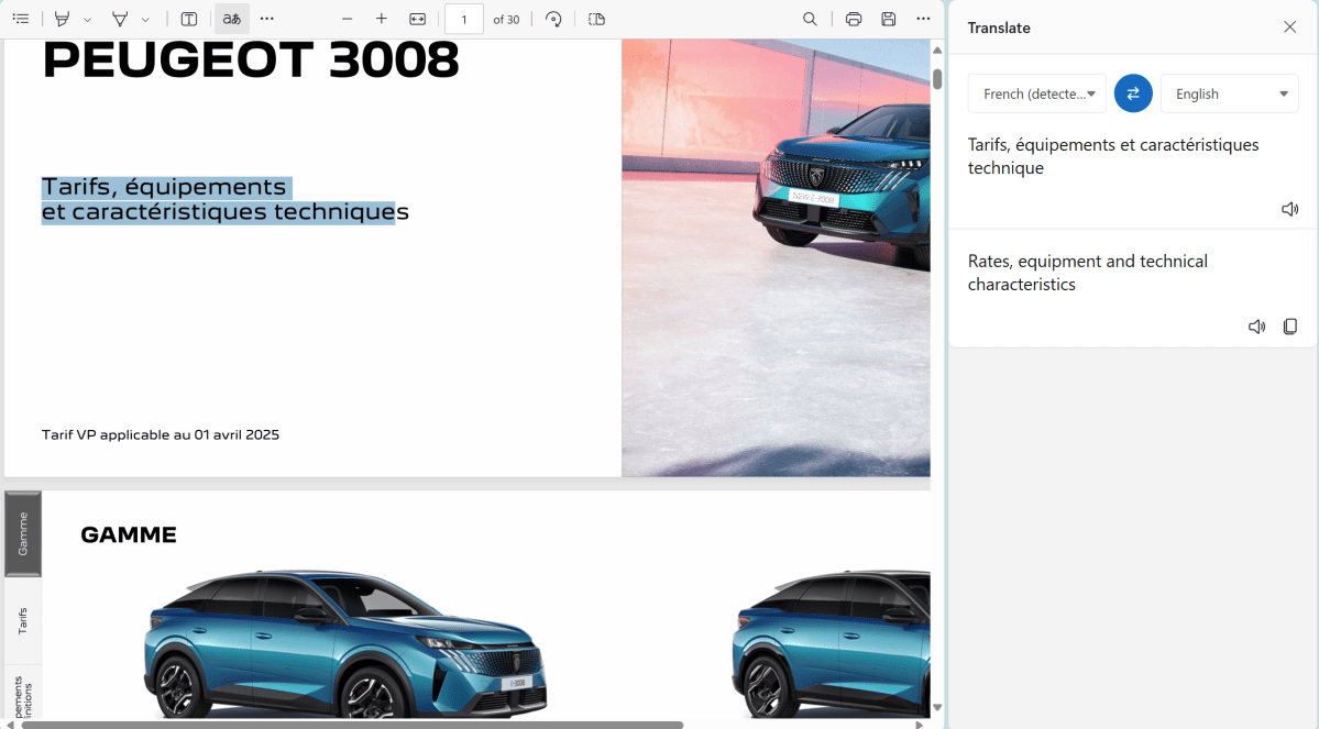 Microsoft Edge translation, now