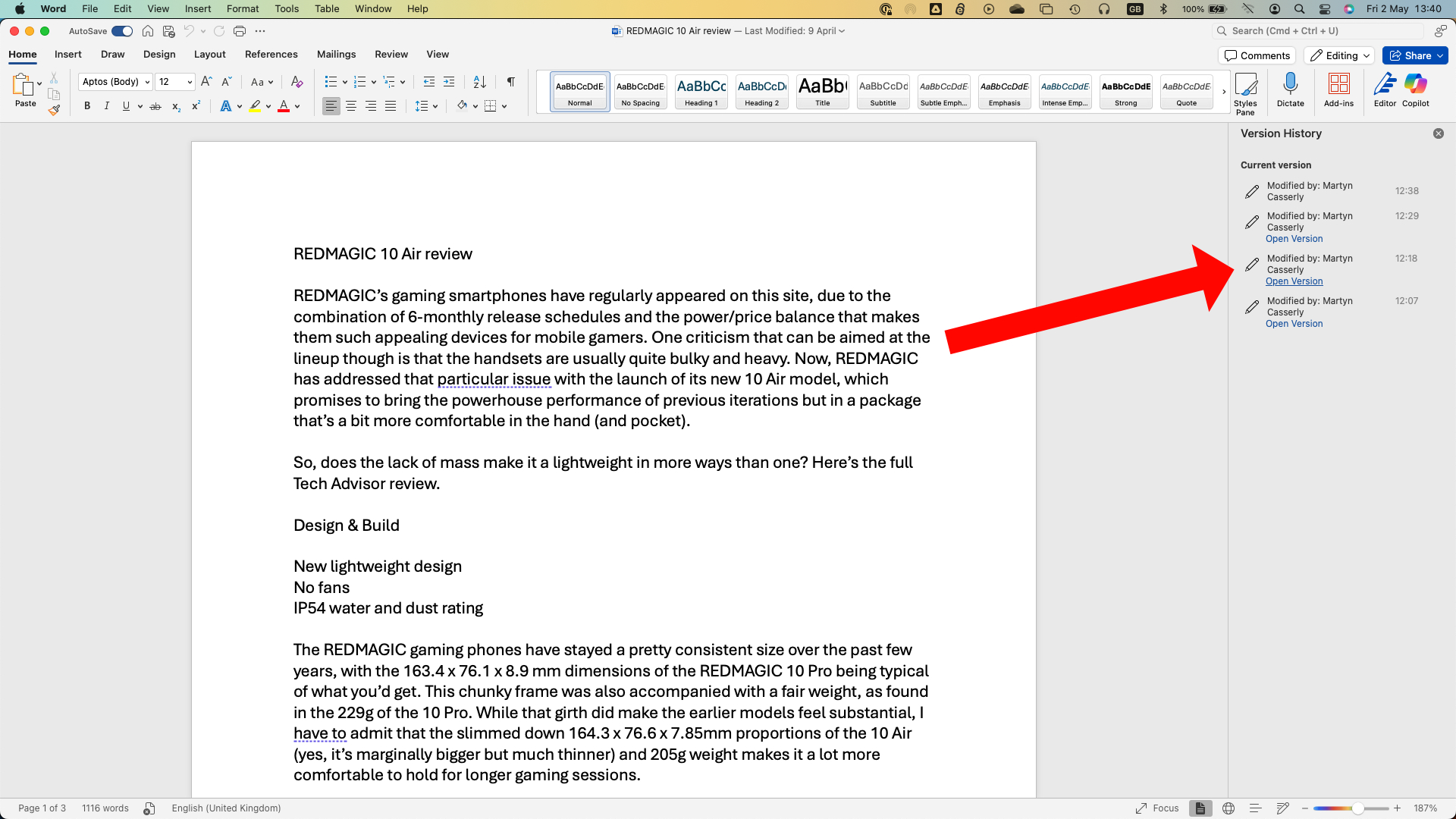 How to recover a lost Word document Version