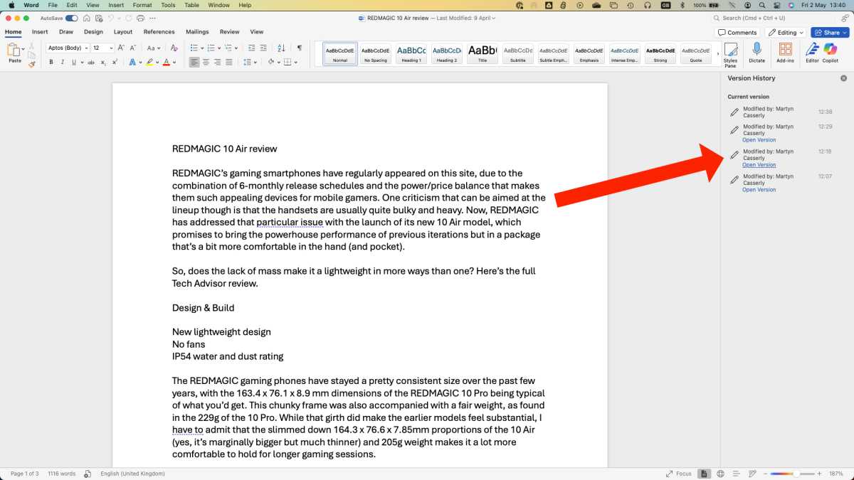 How to recover a lost Word document Version