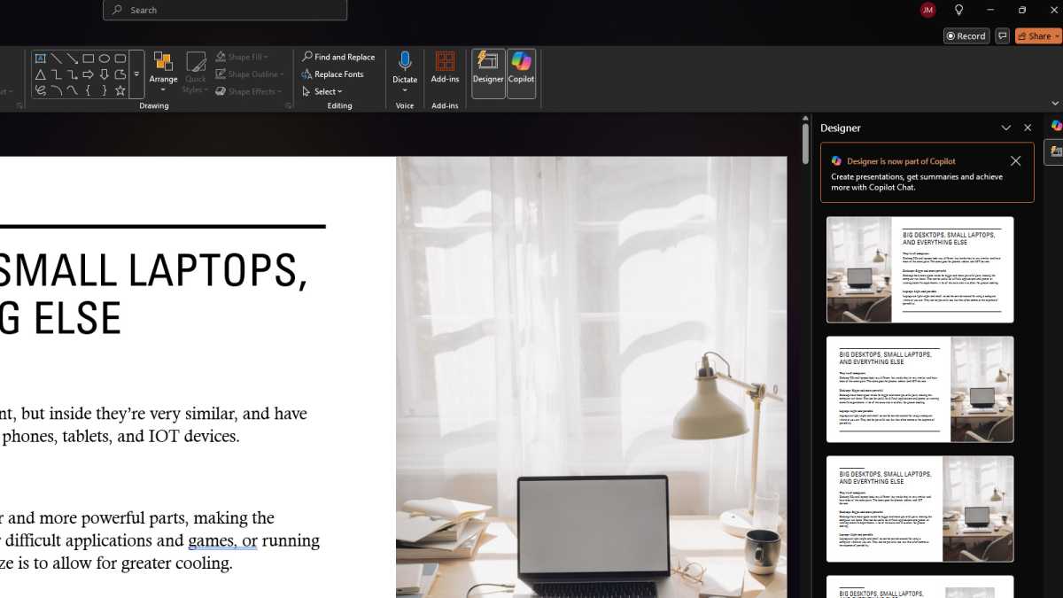 Microsoft 365 Copilot and Designer example in PowerPoint slides