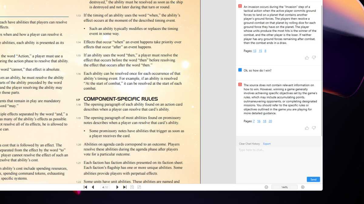 PDFgear AI Chatbot feature rulebook chatting example