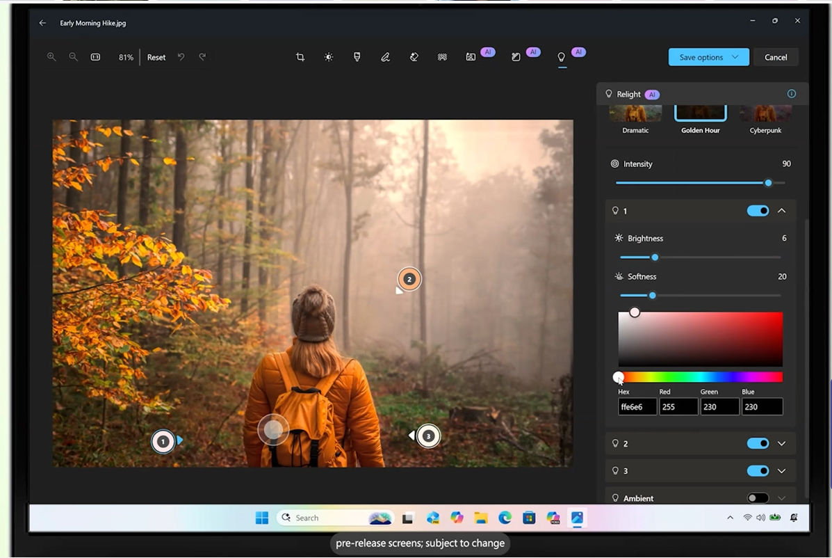 Microsoft Windows AI Photos Lighting