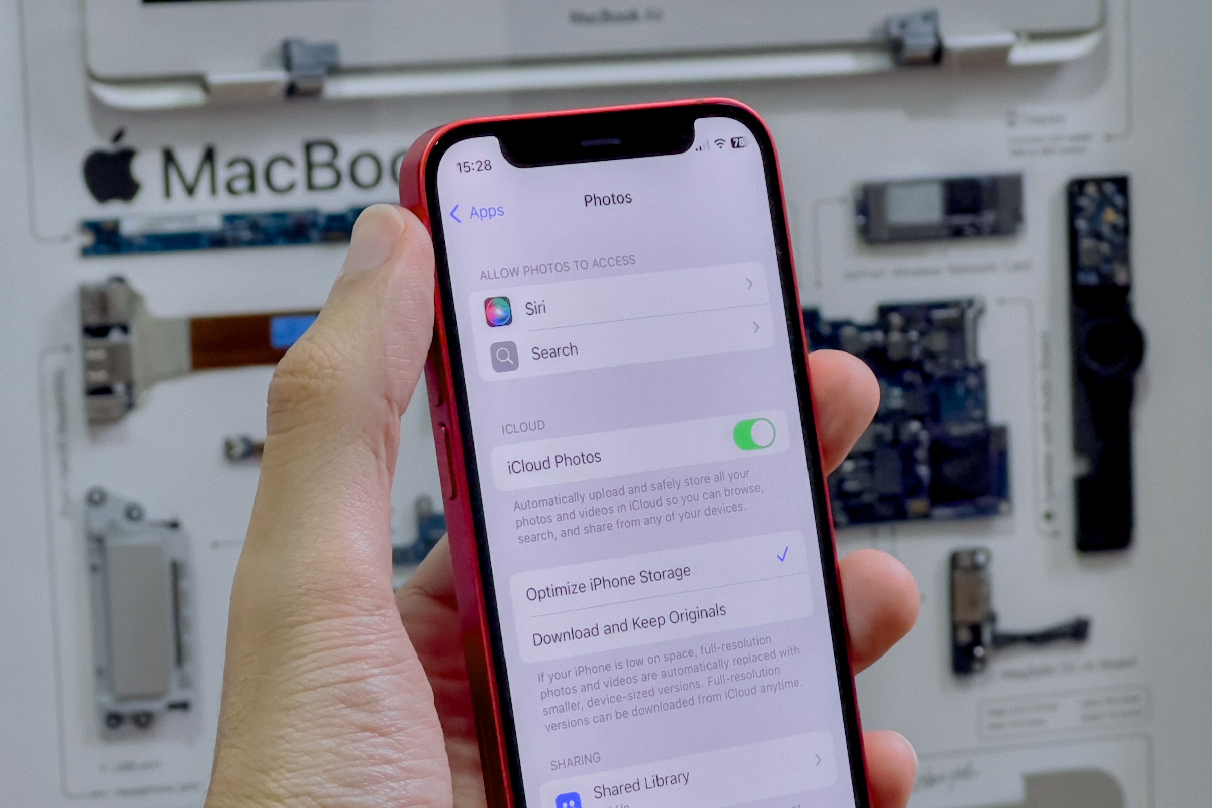 iCloud Photos settings on an iPhone 12 mini