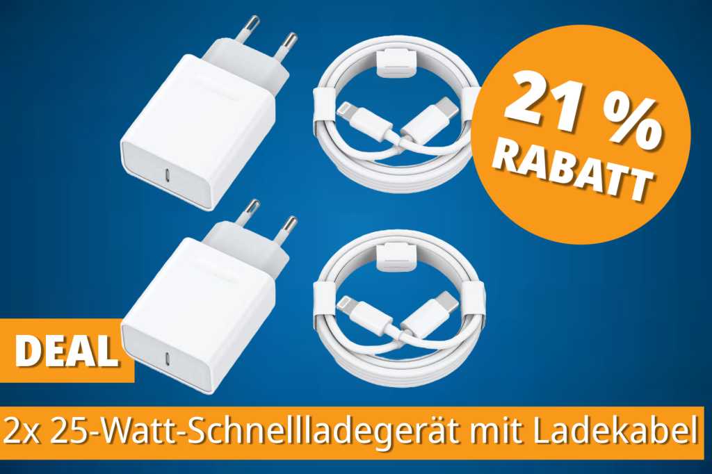 Image: 2er-Set fÃ¼r 10,99 Euro: Das beliebteste 25-Watt-SchnellladegerÃ¤t mit Kabel fÃ¼r Ihr iPhone im Top-Angebot