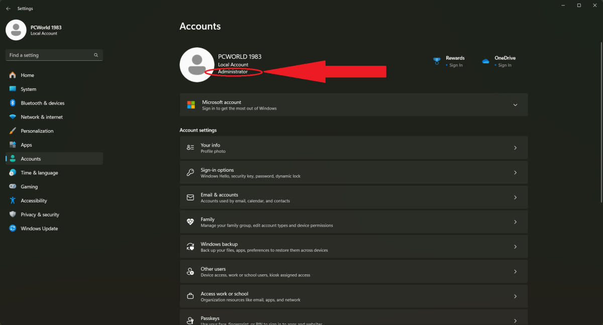 Windows 11 Account settings