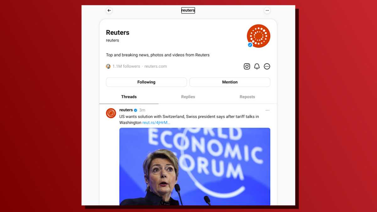 Threads news organizations Reuters screenshot