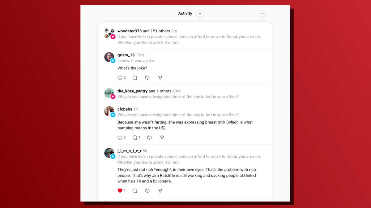 Threads user engagement levels screenshot