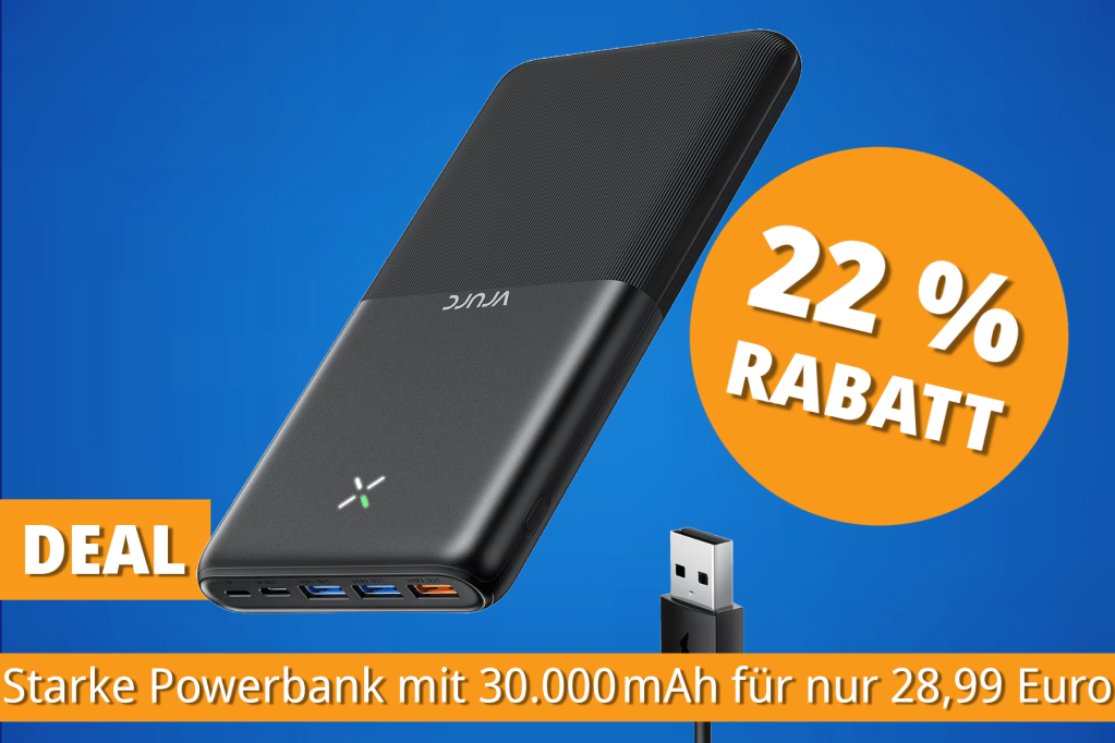 Image: Nur 28,99â¯Euro: XXL-Powerbank mit 30.000â¯mAh und Schnellladung im Amazon-Angebot