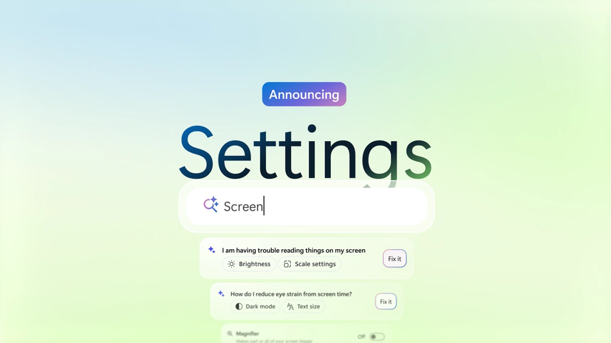 WIndows Settings agentic AI