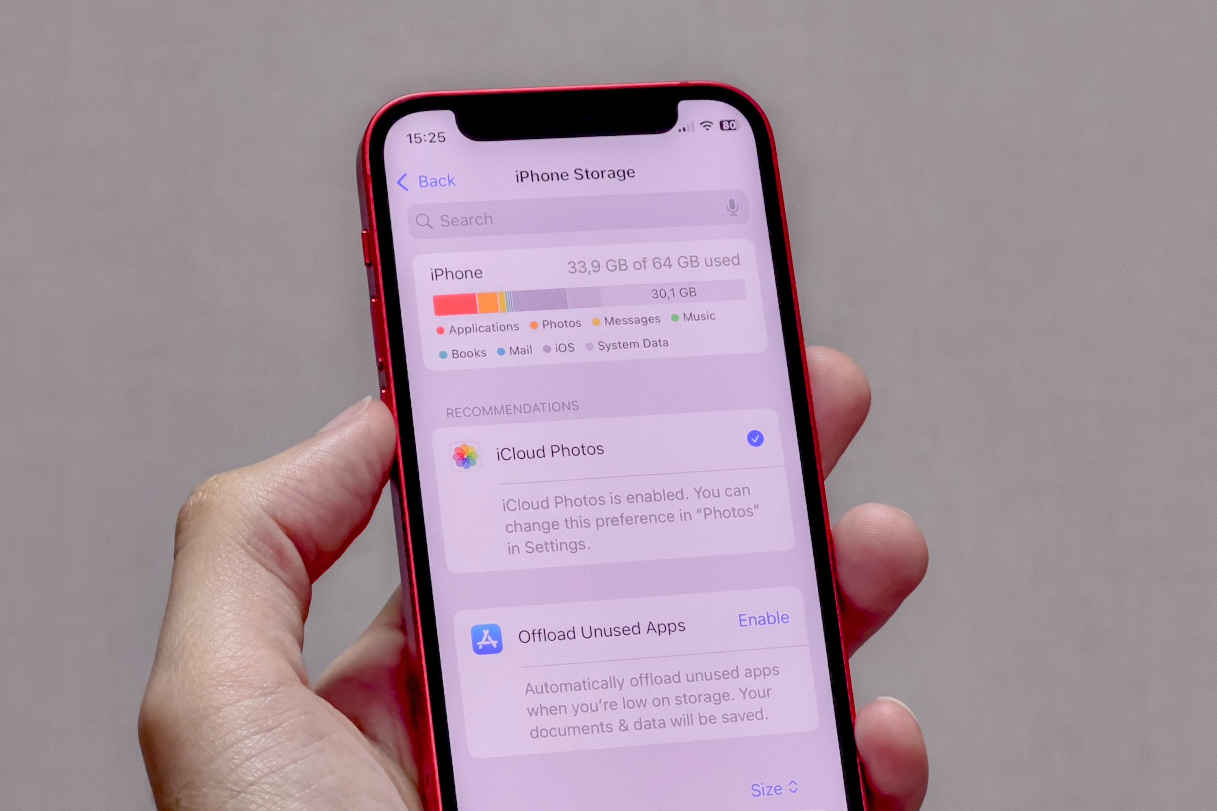 iPhone Storage settings on an iPhone 12 mini